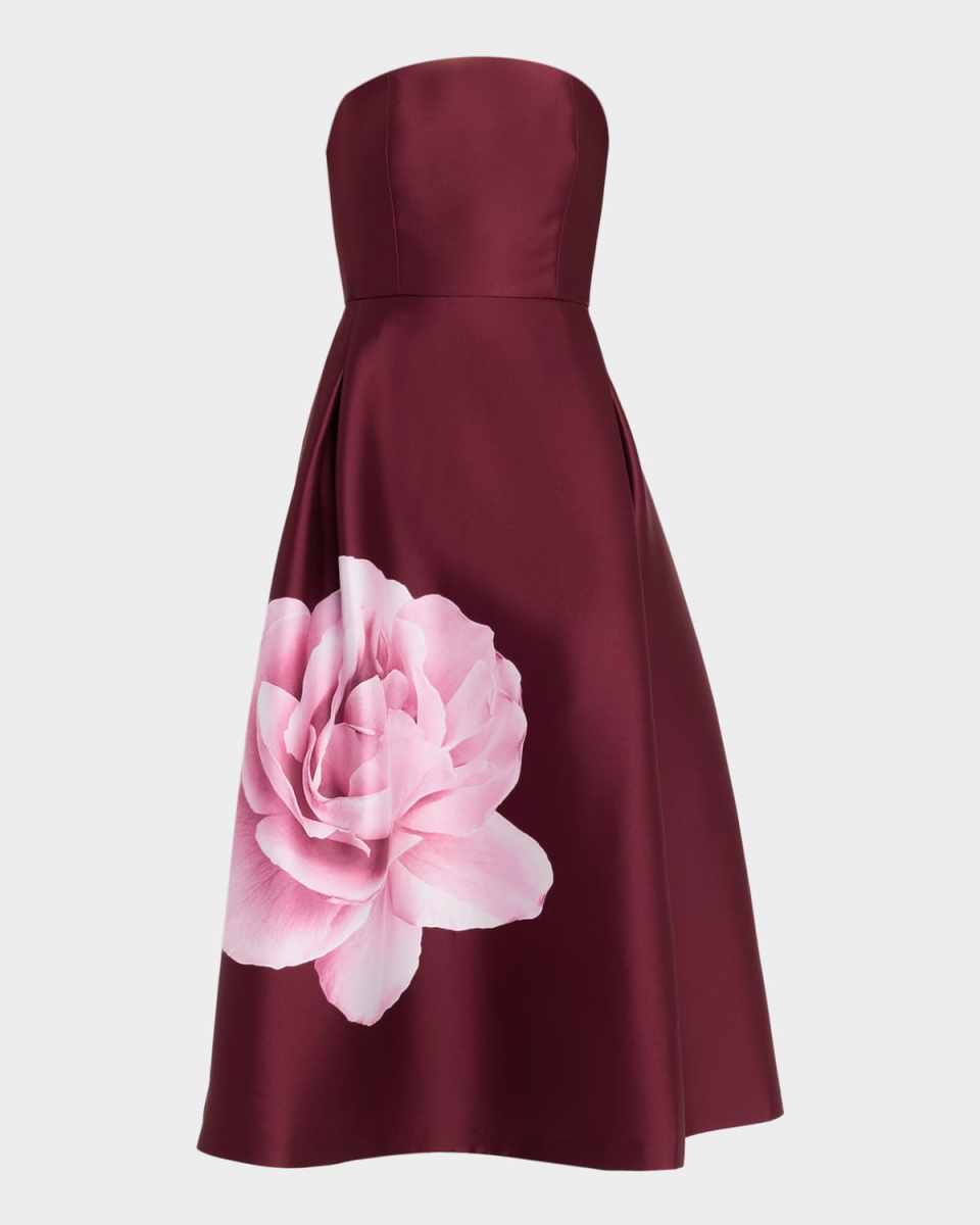 Shay Strapless Floral-Print Mikado Midi Dress